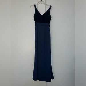Navy velvet/Matte satin long dress